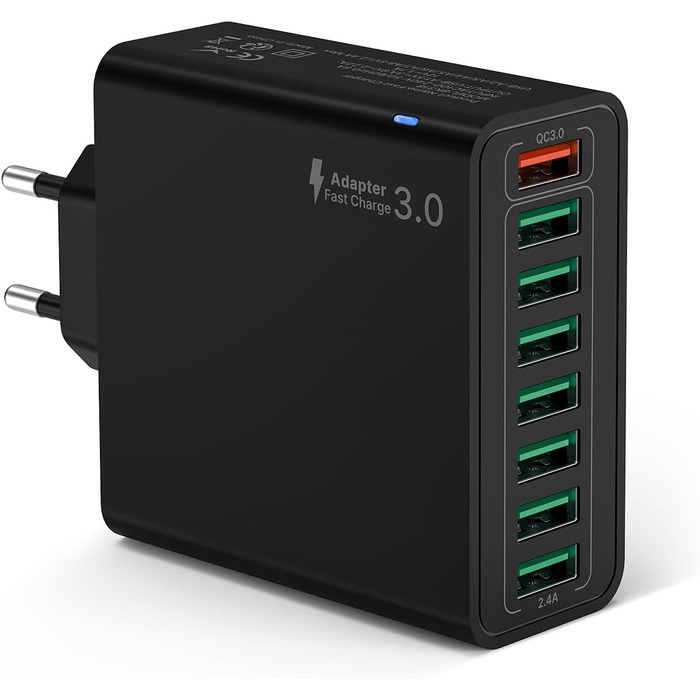 Мережевий адаптер USB з 8 портами та 33W, для iPhone, iPad, Android. Білий