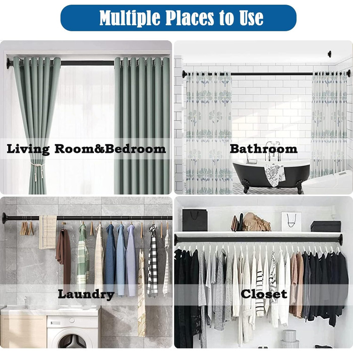 Штанга для штор у ванну/спальню, телескопічна, без свердління, 85-270 см, діаметр 32 мм, срібна