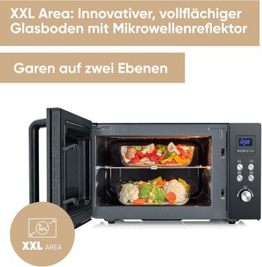 Мікрохвильова піч Severin 3-в-1 з грилем та конвекцією до 200°C, 25L, чорна, з антипригарним покриттям, MW 7752