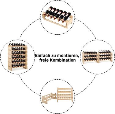 COSTWAY Wooden Wine Rack, Stackable, Bottle Rack for 36 Bottles, Wine Stand with 6 Levels, Wooden Shelf, Bottle Holder for Kitchen, Dining Room, Bar, Cellar, 63 x 28 x 85 cm