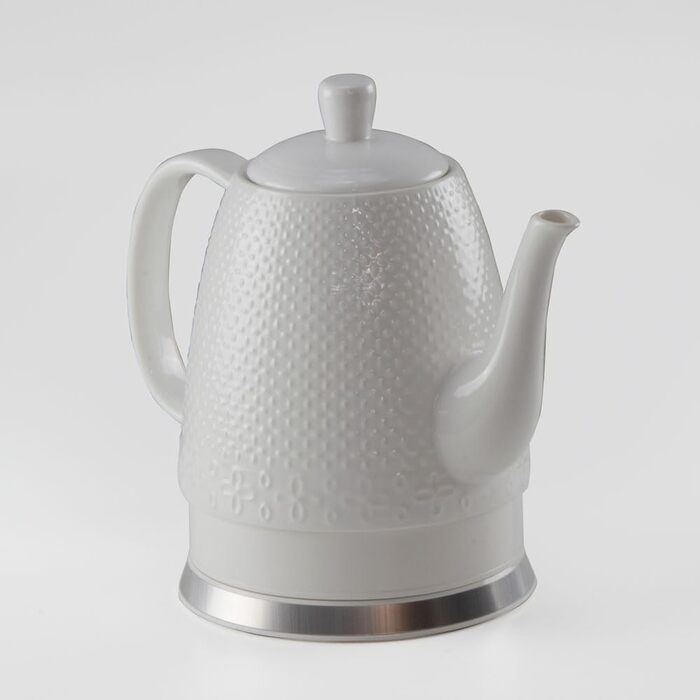 Електричний чайник з кераміки, 1,5 л, знімний кришка, білий - Дизайн Sakura, лебідячий ніс