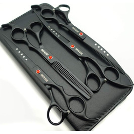 Набір ножиць для грумінгу собак 7 дюймів: прямі та витончені ножиці, 4 шт. (чорний)