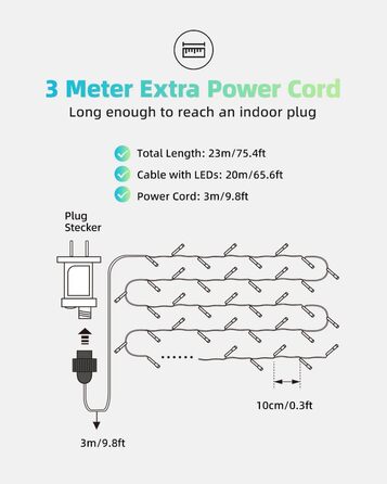 LED гірлянда на Новий Рік LEDYA 20м 200 LED, тепле біле світло, 8 режимів, IP44, для балкона, саду, декору