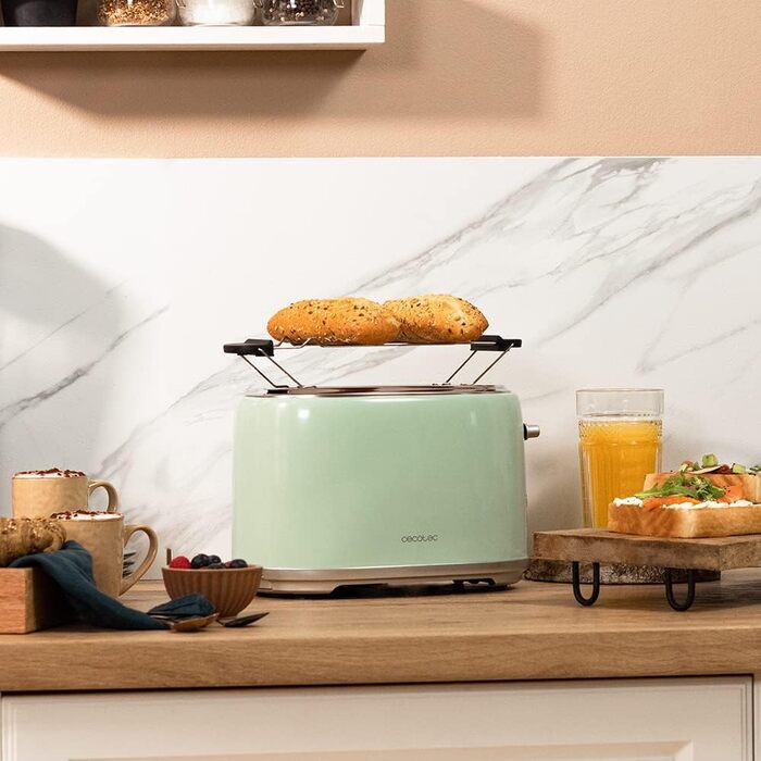 Тостер Cecotec Toaster 2 Scheiben Retro Green, 980 Вт, 2 слоти, нержавіюча сталь, регулювання потужності, піддон для крихт