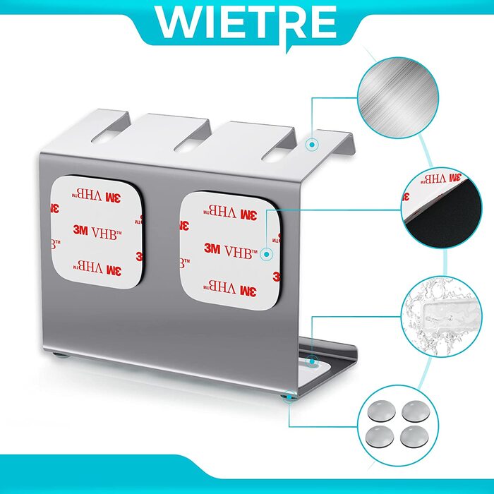 WIETRE Stainless Steel Brush Head Holder with Catch Basin | Fits Oral-B, iO, Philips Sonicare, Waterpik, Fairywill | Toothbrush Holder, Brush Head Holder (3-Pack)
