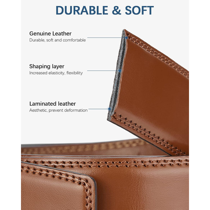 Чоловічий шкіряний ремінь Bostanten з автоматичною застібкою-ратом, 35 мм, регульований розмір, довжина 115 см, колір коричневий