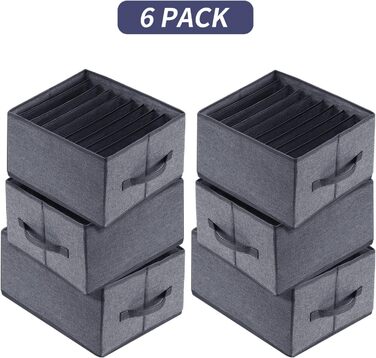 BIGLUFU 6-Piece Closet Organizer Fabric Folding Storage Boxes Set with 7 Compartments Drawer Organization System Storage for Clothes, T-shirts, Pants, Underwear, Jeans (9 Compartments)