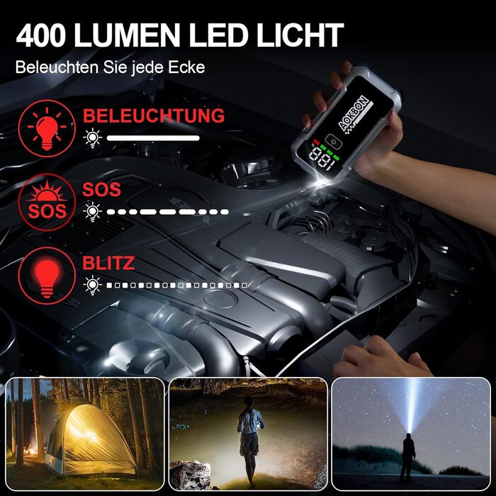 Powerbank для автомобіля Starthilfe 7000A 12V: Зарядний пристрій для авто з LED-ліхтариком, підходить для бензинових та дизельних двигунів до 10.0 л