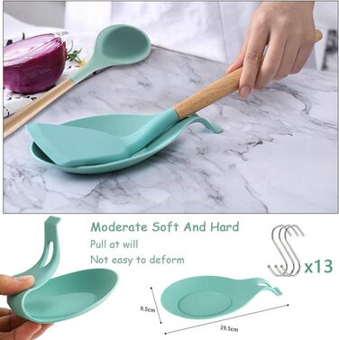 Набір кухонних аксесуарів Kochbesteck: 14 предметів з силікону з дерев'яними ручками, включаючи S-гачки, ложки та мірні ложки