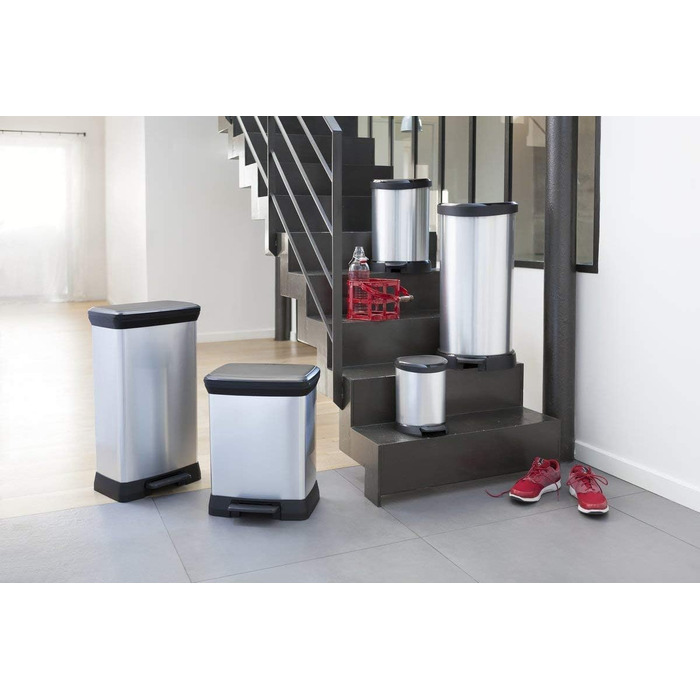 Сміттєвий кошик Curver Deco Bin Metallic's на 50 л з педаллю, пластиковий, сріблястий