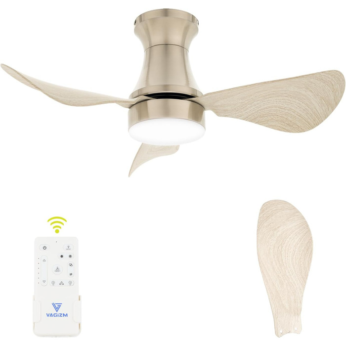 Стеляний вентилятор з підсвічуванням для спальні/вітальні: 76 см, тихий, з пультом, DC-двигун, крила з імітацією натурального дерева, таймер, VV (Сірий, 3)