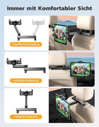 Тримач для планшета в авто, висувний кріплення, поворот на 360° - сумісний з iPad, iPhone, Galaxy Tab та іншими пристроями 4.7-12.9 дюймів