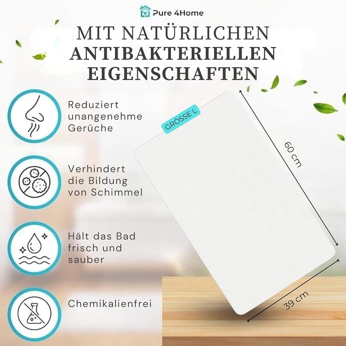 Діатомітовий килимок для ванної Pure 4Home Kieselgur 60x40 см, швидкосохнучий та антибактеріальний підклад, білий