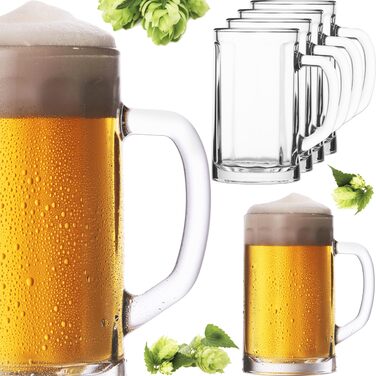 Набір пивних склянок PLATINUX Bierseidel 6 шт, 300 мл (макс. 350 мл), прозорі скляні кружки з ручкою для пива, 0.3л