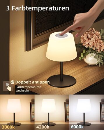 Світлодіодні настільні лампи EZVALO бездротові, 2 шт., IP65, USB-C, диммер сенсорний, 3 режими світла, для дому та кемпінгу (Чорні)