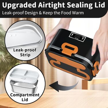 Електрична ланчбокс SOOOEC 100W, 3-в-1 з нержавіючою сталі, 12V/24V/220V для авто/офісу, з ізольованою сумкою (Оранжево-Чорний), 1.8L