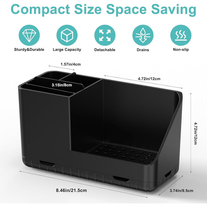 Тримач для зубних щіток у ванну кімнату: органайзер для електричної та звичайної зубної щітки з отвором для стоку води (сірий, чорний)