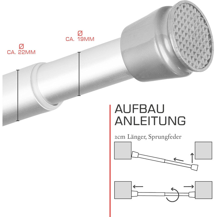 Штанга для душу та шторки без свердління, регульована – Gardinenstange (115-200 см, алюміній)