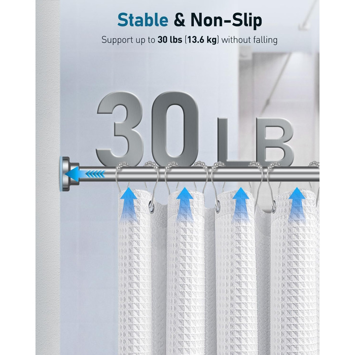 Штанга для душу Uniclife без свердління, 82–204 см, регульована, нержавіюча сталь, для ванної, вікна, шафи, срібна