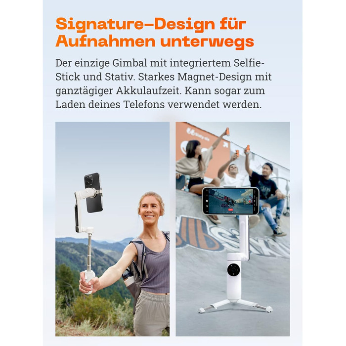 Insta360 Flow - Gimbal для смартфона з автотрекінгом, 3-осьова стабілізація, вбудований селфі-стік та штатив, білий