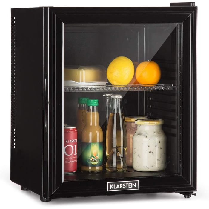 Klarstein 24L Mini Fridge - Compact Refrigerator for Drinks, Snacks & Skincare - Quiet Operation, Adjustable Shelves - Black