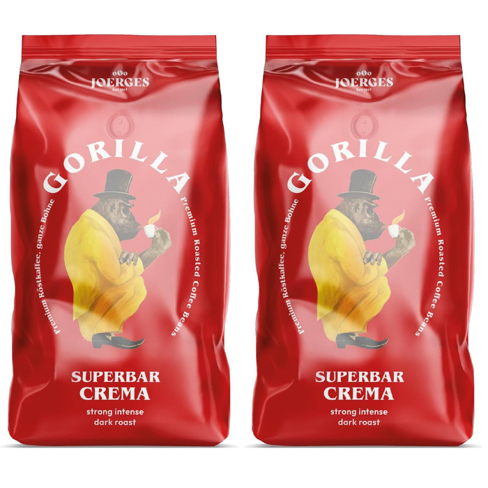 Кава в зернах Joerges GORILLA Super Bar Crema, темне обсмажування, 1 кг (набір 2 шт)