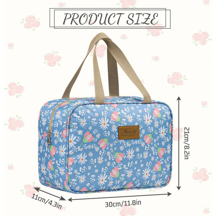 Велика косметичка для подорожей, жіноча косметичка-органайзер, косметичка для макіяжу з ручкою, #9 Листя (світло-блакитні квіти)