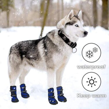 Dociote Dog Boots Paw Protection with Anti-Slip Sole, Reflective Strap, Waterproof Velcro Closure Snow Boots for Medium to Large Dogs 4 Pieces Blue XL XL (4 Pack) Blue
