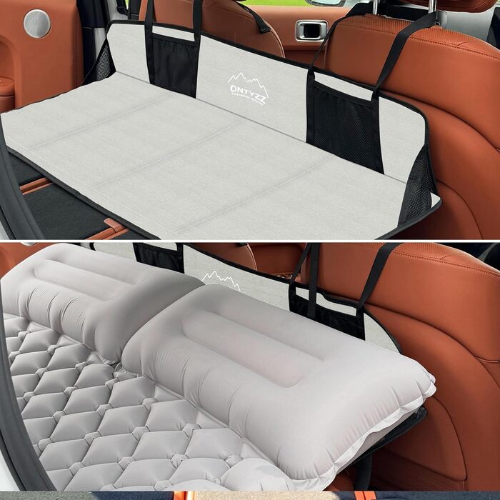 Автоматизована повітряна матрац для авто SUV на 2 особи, для кемпінгу та подорожей, самонадувна, з насосом та подушками, 183*13*7 см, чорний/сірий