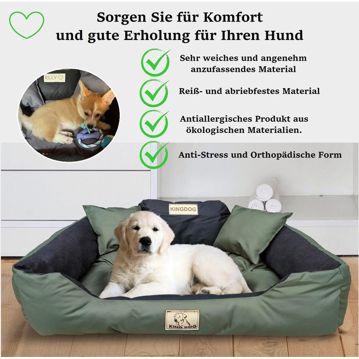 Ортопедичне ліжко для собак King Dog, зелене, M (75 x 65 см), водонепроникне, з силіконовою начинкою