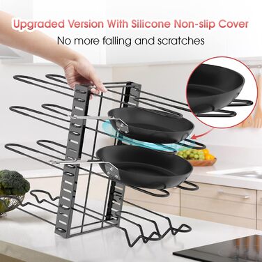 G-TING Pot Rack, 8 Tiers, Pot and Pan Organizer, Adjustable Lid Holders & Pan Rack for Kitchen, Countertop and Cabinet, Lid Organizer for Pots