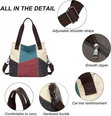 Сумка жіноча Canvas через плече Hobo великої місткості, повсякденна, для школи/шопінгу, ретро стиль (Червона)