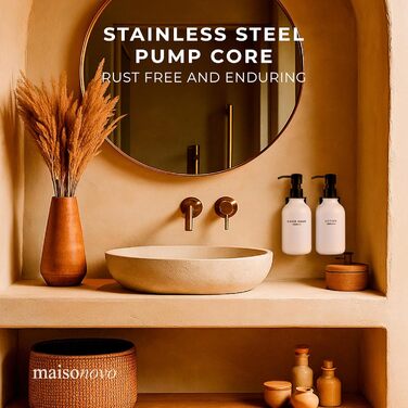 Шампунь MaisoNovo: Набір з 3 флаконів (500 мл) для душу та миття рук, настінний диспенсер, чорний насос, прозорий/чорний X 3