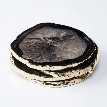 Yougoals Coasters, Geode Coasters for Drinks, Gemstone, Natural Stone, Agate Slices, Coasters, Cup Mat for Home Decoration (black, 4 pieces)