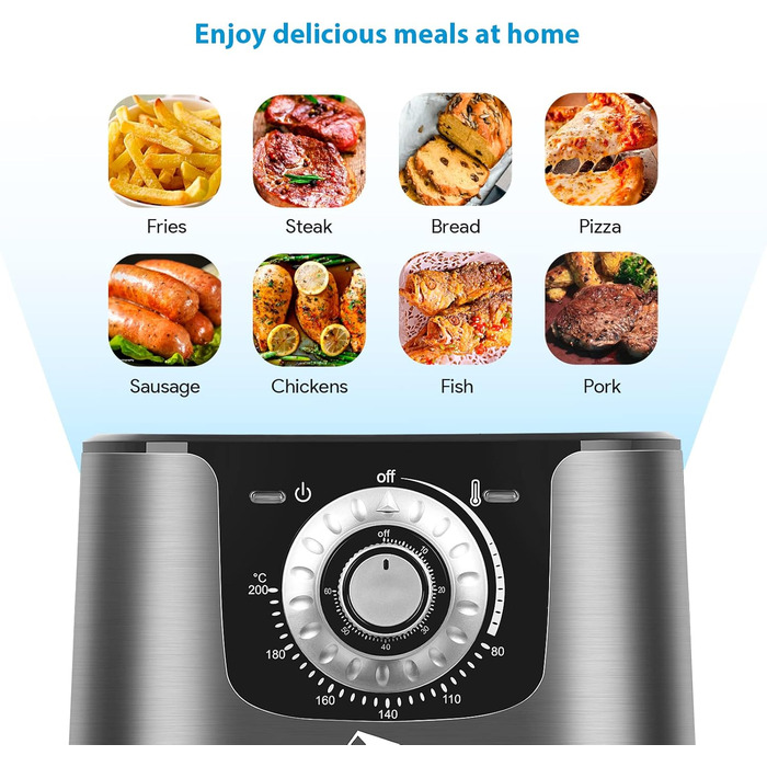 Фритюрниця повітряна, 4L, XL, для 2-6 осіб, 1500W, без олії, з антипригарним кошиком, 32 рецепти, білий колір