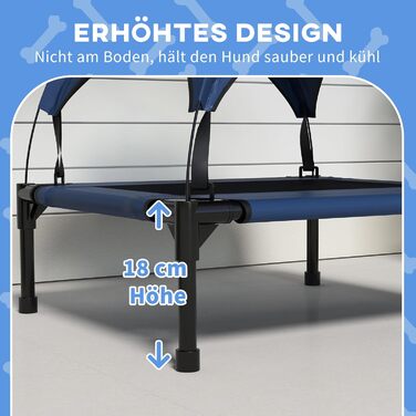PawHut Підвищене собаче ліжко з балдахіном, Outdoor лежанка для собак з дахом, дихаюча, для міні та дрібних собак, Оксфорд, 61 x 46 x 63 см