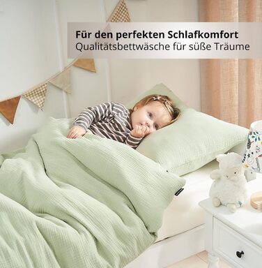 Набір постільної білизни для дитячого ліжечка Kinderbettwäsche 100x135: 2 шт. | Сертифікат ÖkoTex, підходить для алергіків | Набір муслінової постільної білизни з 1 простирадлом 135x100 та 1 наволочкою 40x60 | Хакі 100 см x 135 см Хакі