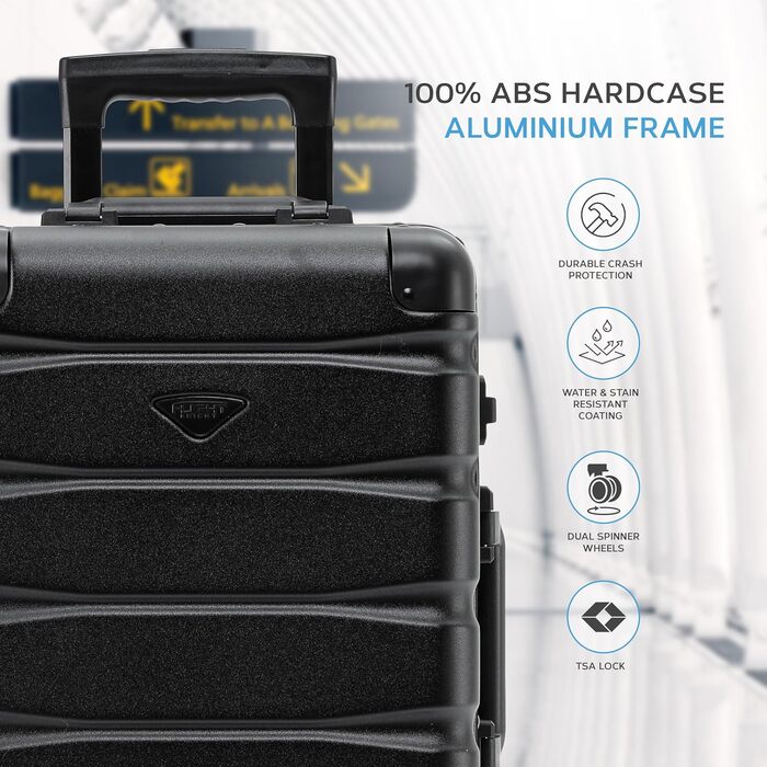 Чемодан Flight Knight Premium Travel - 8 коліс, алюмінієва рама, ABS корпус, 55x35x20 см, чорний