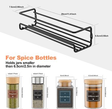 Настінна полиця для спецій, 2 шт. Організатор для спецій без свердління, металевий тримач для спецій з кріпленням на липучках та гвинтами, для кухонної шафи та комори
