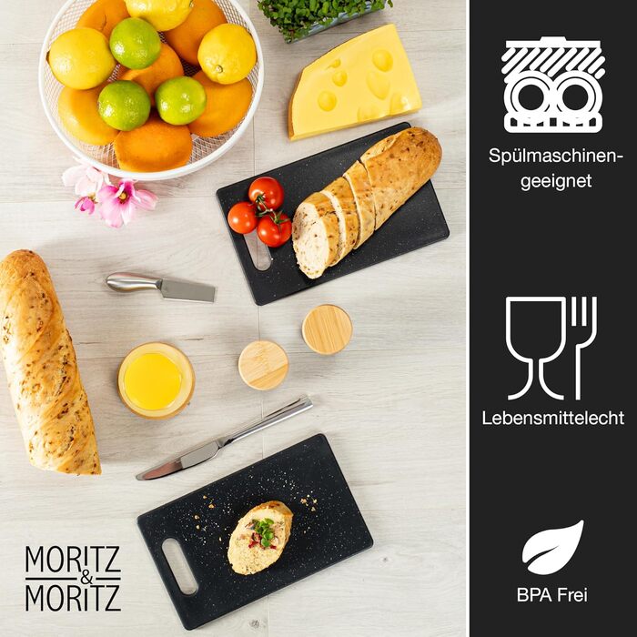 Набір з 2 дерев'яних обробних дощок Moritz & Moritz, 25 x 15 см, з граніту, BPA free, для сніданку, гігієнічні, придатні для миття в посудомийній машині