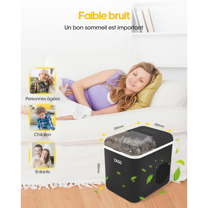 Smart Ice Maker Machine with WiFi Control - 15KG Daily Output, Fast Ice Production (6 mins/9 cubes), Self-Cleaning, 2 Sizes, for Kitchen, Office, Bar, Party, RV (Black)