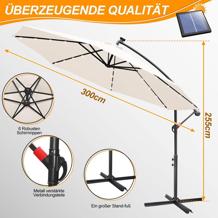 Daromigo Parasol 300/350 cm with Crank | Pergola Parasol with Stand | Garden Parasol Sun Protection UV Protection Aluminum | Crank Parasol Market Parasol Waterproof for Garden