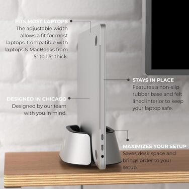 HumanCentric Adjustable Laptop Stand & Dock - Leather & Aluminum - Vertical Stand for MacBook Pro & Laptops (0.5' - 1.5')