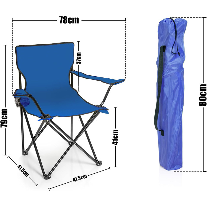 Крісло для риболовлі BigDean: складане, з підстаканником та сумкою - крісло для кемпінгу, саду, відпочинку (Блакитний)