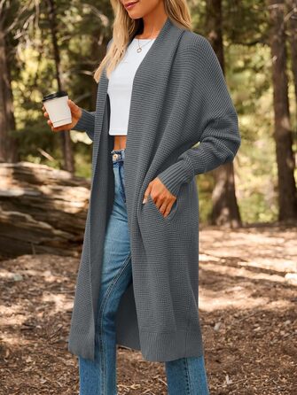 Жіноча в'язана кардиган LILLUSORY, великий розмір, відкритий спереду, зимовий, сірий (L)