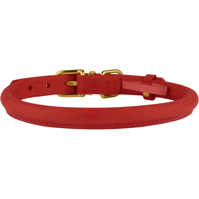 Шкіряний нашийник для собак BRONZEDOG з QR-ID міткою, регульований, м'який, круглий, для малих, середніх та великих собак, цуценят, котів (28-36 см), Класичний Червоний, 40-48 см