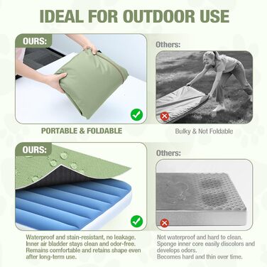 Надувне ліжко для собак Lekereise Outdoor, 126x66x12 см, водонепроникне, для середніх та маленьких собак, знімний чохол, для відпочинку в подорожах та на вулиці (зелене, XL)