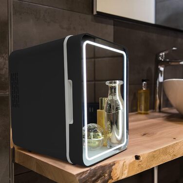 Olvy 4L Mini Skincare Fridge - Portable Beauty Cooler with LED Mirror - Hot & Cold for Bedroom & Office