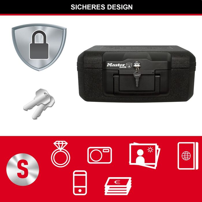 Master Lock Fireproof and Waterproof Safe with Key - Triple Protection: Flight, Fire & Flood, 5L, 15.5 x 36.2 x 28.4 cm