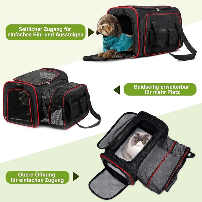 Розширювана переносна сумка-слінг для котів та собак, складна, портативна переноска для домашніх тварин, ідеальна для подорожей, прогулянок, кемпінгу (Чорний, S)